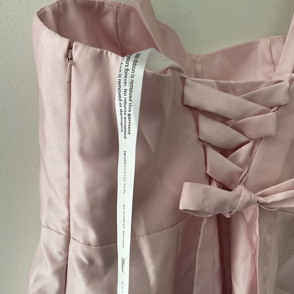 ALFRED SUNG Lace-Up Bustier Full Skirt Pockets Satin Pink Maxi Dress NWT 12 - Picture 9 of 12